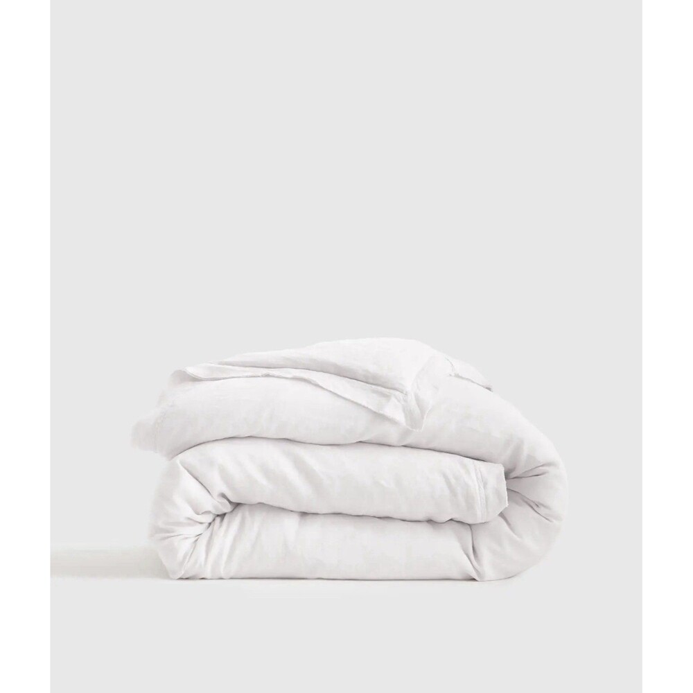 Quince Full / Queen European Linen Double Flange Duvet Cover White $154
